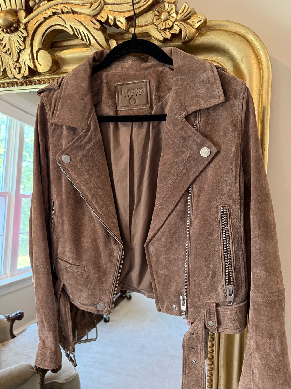 Blank NYC Suede Biker Jacket in True Brown Suede